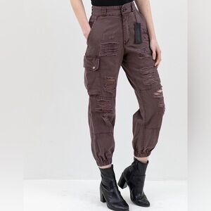 Carmar denim‎ brown ripped cargo pants size 2 NWT $215